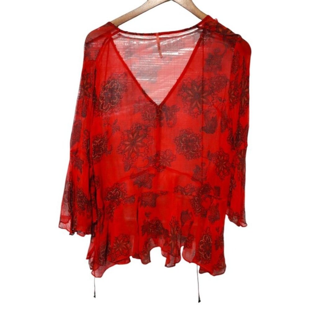 Free People Red Floral Peasant Blouse Size Medium